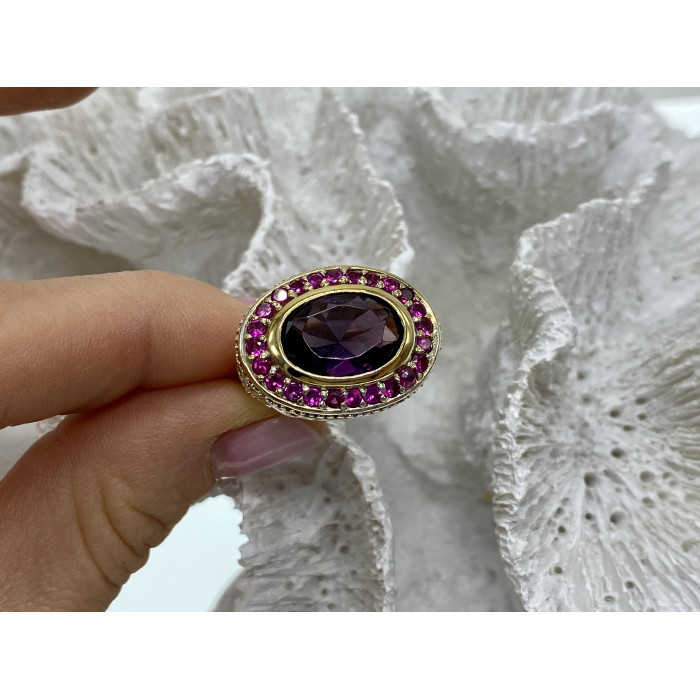 Sky Jewelry Серебряное кольцо в позолоте с фианитами  Королева