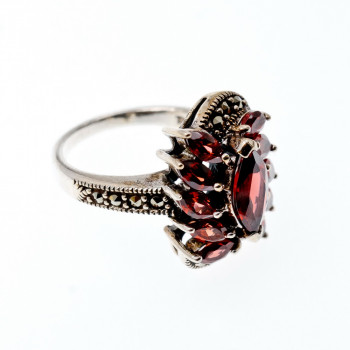 Sky Jewelry Серебряное кольцо с камнями спессартин и морион