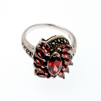 Sky Jewelry Серебряное кольцо с камнями спессартин и морион