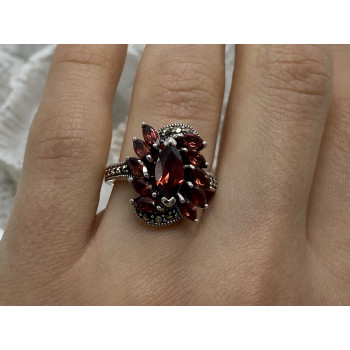 Sky Jewelry Серебряное кольцо с камнями спессартин и морион