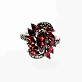 Sky Jewelry Серебряное кольцо с камнями спессартин и морион