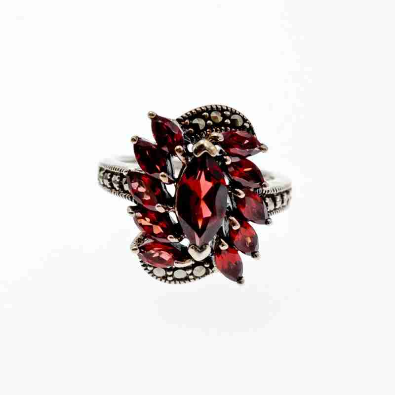 Sky Jewelry Серебряное кольцо с камнями спессартин и морион