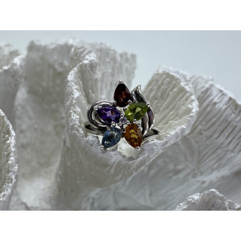 Sky Jewelry Серебряное кольцо с натуральными камнями Цветы