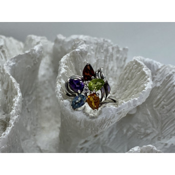 Sky Jewelry Серебряное кольцо с натуральными камнями Цветы