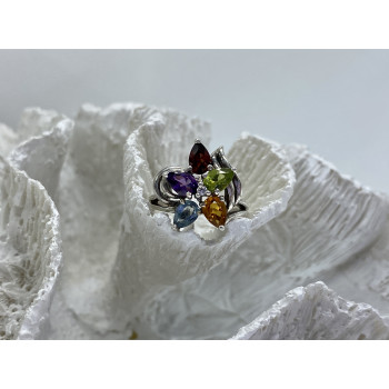 Sky Jewelry Серебряное кольцо с натуральными камнями Цветы