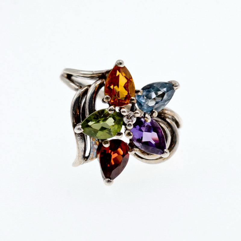 Sky Jewelry Серебряное кольцо с натуральными камнями Цветы