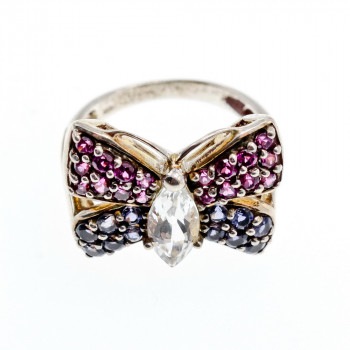 Sky Jewelry Серебряное кольцо с белым топазом , розовой шпинелью и турмалином  Бабочка