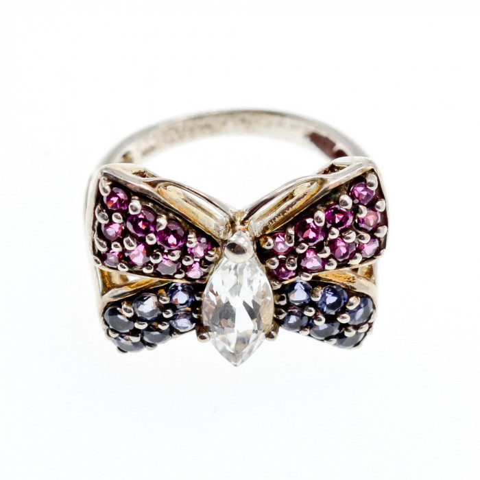 Sky Jewelry Серебряное кольцо с белым топазом , розовой шпинелью и турмалином  Бабочка