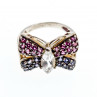 Sky Jewelry Серебряное кольцо с белым топазом , розовой шпинелью и турмалином  Бабочка