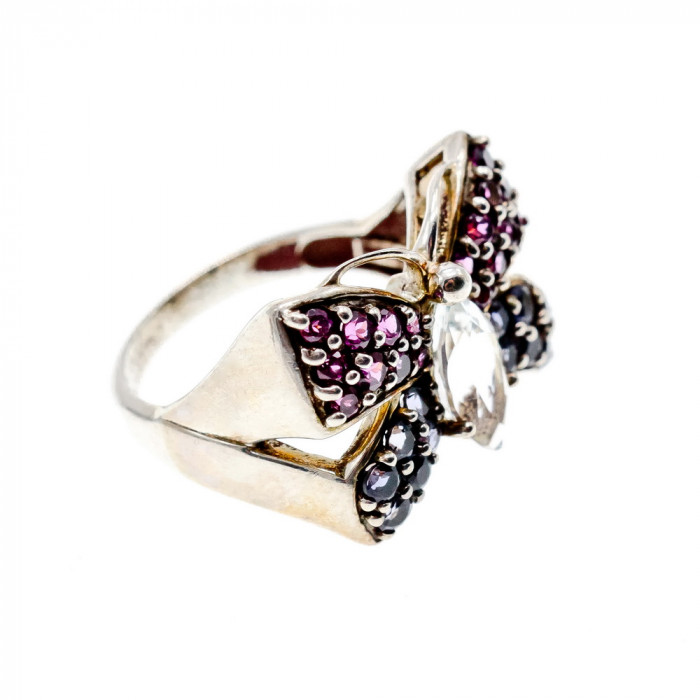 Sky Jewelry Серебряное кольцо с белым топазом , розовой шпинелью и турмалином  Бабочка