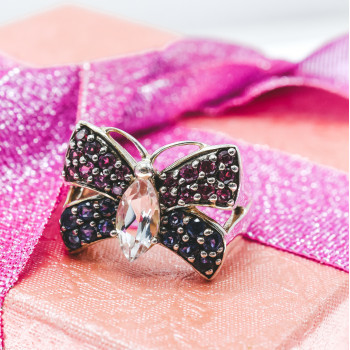 Sky Jewelry Серебряное кольцо с белым топазом , розовой шпинелью и турмалином  Бабочка