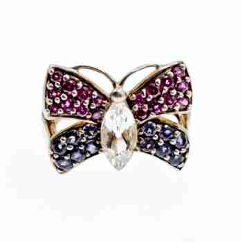 Sky Jewelry Серебряное кольцо с белым топазом , розовой шпинелью и турмалином  Бабочка