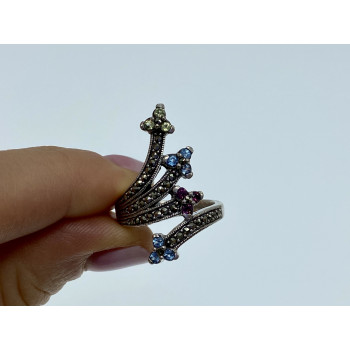 Sky Jewelry Серебряное кольцо с камнями морион хризолит топаз и шпинель  Цветы
