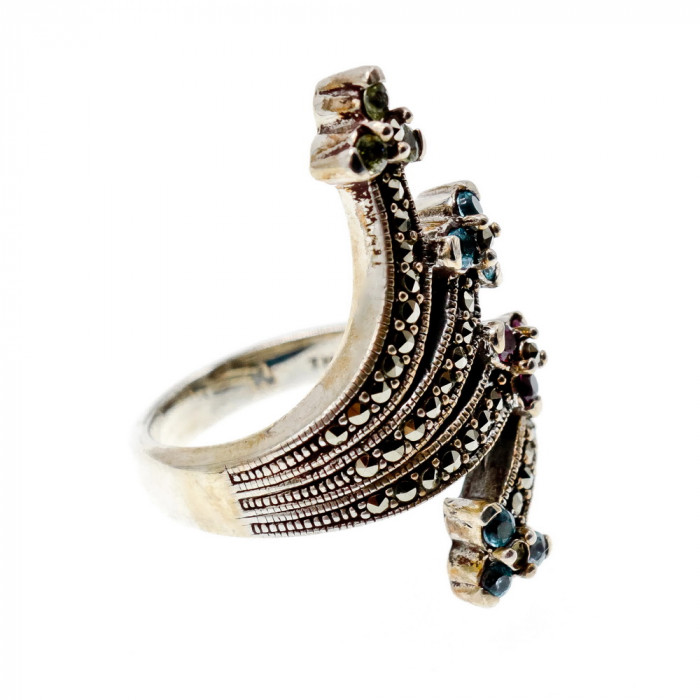 Sky Jewelry Серебряное кольцо с камнями морион хризолит топаз и шпинель  Цветы