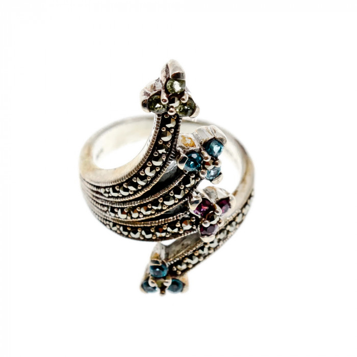 Sky Jewelry Серебряное кольцо с камнями морион хризолит топаз и шпинель  Цветы