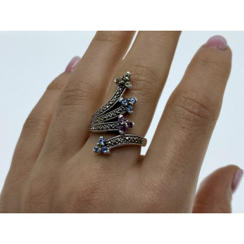 Sky Jewelry Серебряное кольцо с камнями морион хризолит топаз и шпинель  Цветы