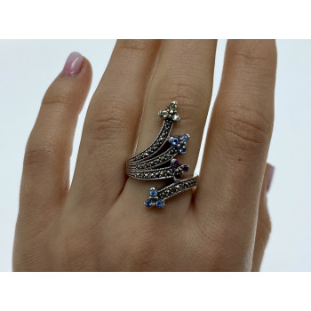 Sky Jewelry Серебряное кольцо с камнями морион хризолит топаз и шпинель  Цветы