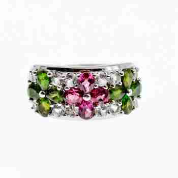 Sky Jewelry Серебряное кольцо с изумрудом топазом и гошенитом  Цветы