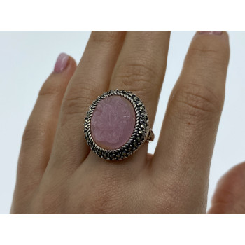 Sky Jewelry Серебряное кольцо с агатом и камнями морион  Камея