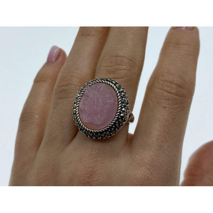 Sky Jewelry Серебряное кольцо с агатом и камнями морион  Камея