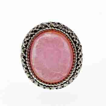 Sky Jewelry Серебряное кольцо с агатом и камнями морион  Камея