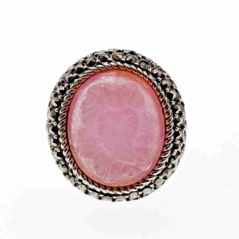 Sky Jewelry Серебряное кольцо с агатом и камнями морион  Камея