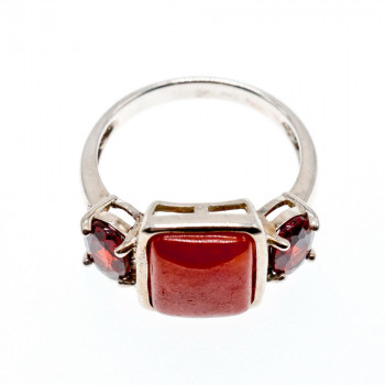 Sky Jewelry Серебряное кольцо с агатом и гранатом