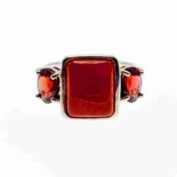 Sky Jewelry Серебряное кольцо с агатом и гранатом