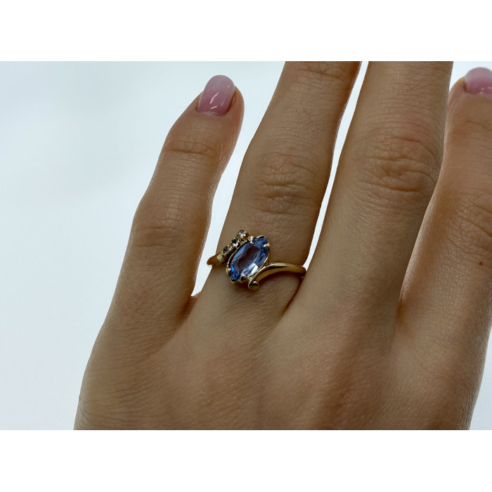 Sky Jewelry Золотое кольцо с топазом и бриллиантами   Маркиз