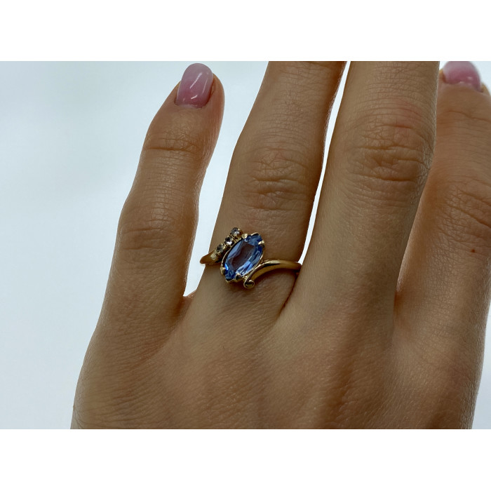 Sky Jewelry Золотое кольцо с топазом и бриллиантами   Маркиз