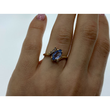 Sky Jewelry Золотое кольцо с топазом и бриллиантами   Маркиз