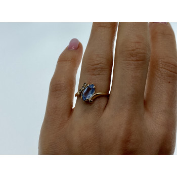 Sky Jewelry Золотое кольцо с топазом и бриллиантами   Маркиз