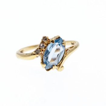 Sky Jewelry Золотое кольцо с топазом и бриллиантами   Маркиз