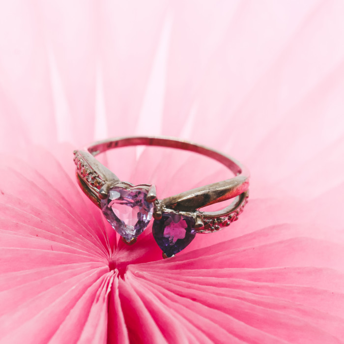 Sky Jewelry Серебряное кольцо с камнями иолит и танзанит   Сердца