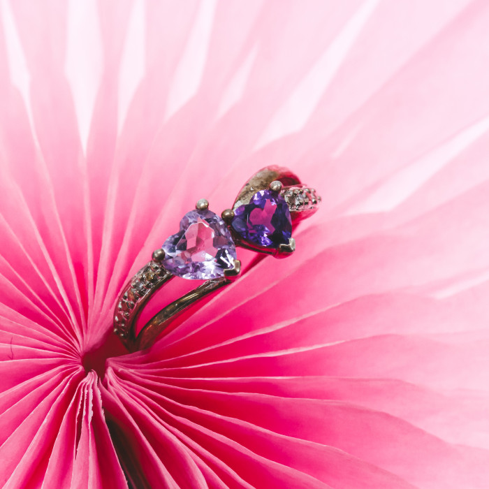 Sky Jewelry Серебряное кольцо с камнями иолит и танзанит   Сердца