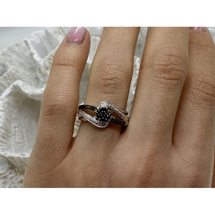 Sky Jewelry Серебряное кольцо с камнями шерл (турмалин)  Цветы