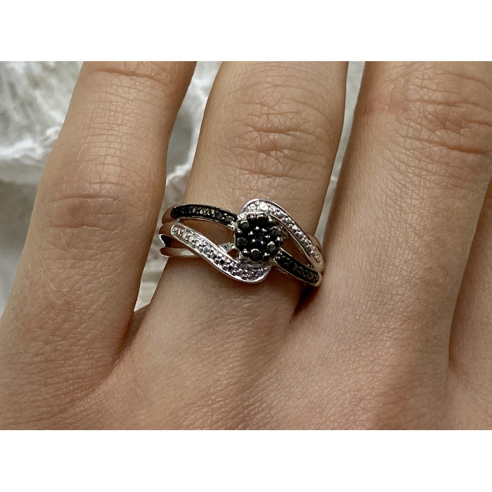 Sky Jewelry Серебряное кольцо с камнями шерл (турмалин)  Цветы