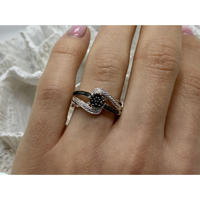 Sky Jewelry Серебряное кольцо с камнями шерл (турмалин)  Цветы