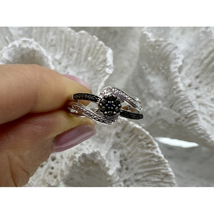 Sky Jewelry Серебряное кольцо с камнями шерл (турмалин)  Цветы