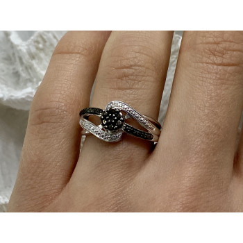 Sky Jewelry Серебряное кольцо с камнями шерл (турмалин)  Цветы