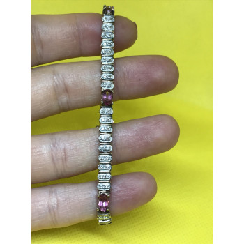 Sky Jewelry Серебряный браслет с камнем розовая шпинель и фианитами