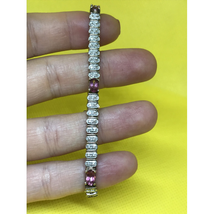 Sky Jewelry Серебряный браслет с камнем розовая шпинель и фианитами