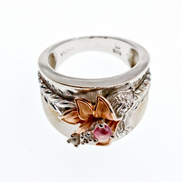 Sky Jewelry Серебряное кольцо с камнями морганит и гошенит  Аленький цветочек