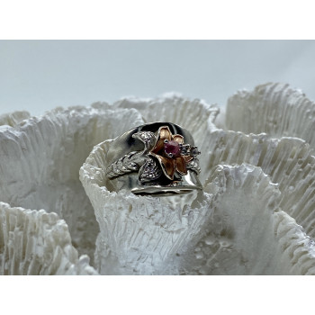 Sky Jewelry Серебряное кольцо с камнями морганит и гошенит  Аленький цветочек