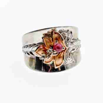 Sky Jewelry Серебряное кольцо с камнями морганит и гошенит  Аленький цветочек