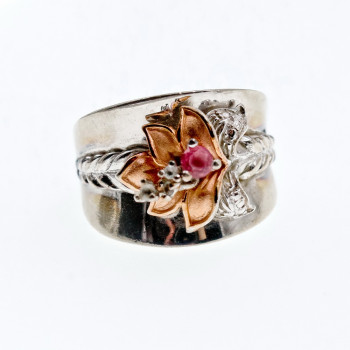 Sky Jewelry Серебряное кольцо с камнями морганит и гошенит  Аленький цветочек