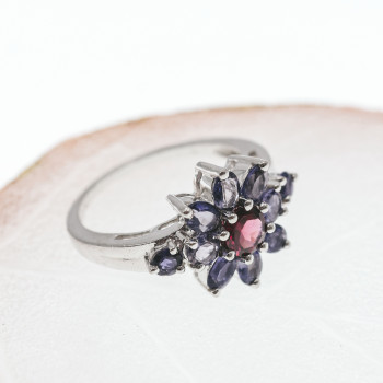 Sky Jewelry Серебряное кольцо с камнями танзанит и шпинель  Цветы