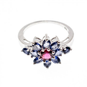 Sky Jewelry Серебряное кольцо с камнями танзанит и шпинель  Цветы