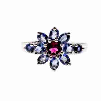 Sky Jewelry Серебряное кольцо с камнями танзанит и шпинель  Цветы