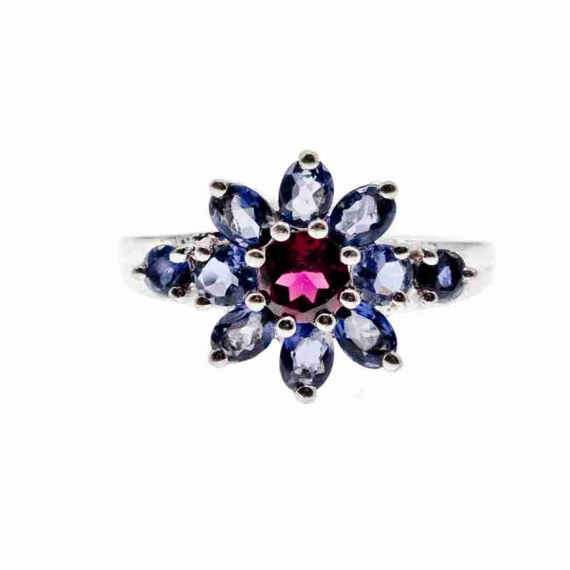 Sky Jewelry Серебряное кольцо с камнями танзанит и шпинель  Цветы